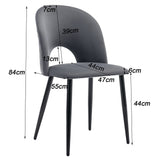 Set of 2 gray velvet dining chairs with diamond pattern backrest, adjustable metal feet and padded seat