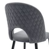 Set of 2 gray velvet dining chairs with diamond pattern backrest, adjustable metal feet and padded seat