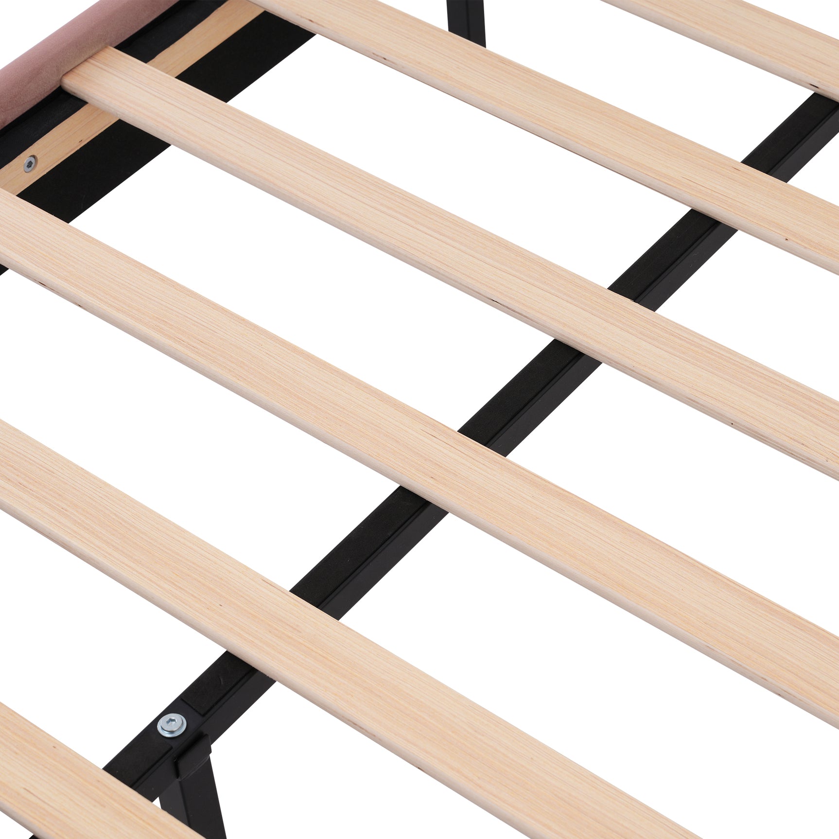 Lit double rembourré LED 140×200 cm en velours rose avec tête de lit réglable et sommier à lattes (sans matelas)
