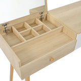 Coiffeuse en bois avec miroir rabattable, 3 tiroirs de rangement et design naturel blanc â€?100x40x78 cm