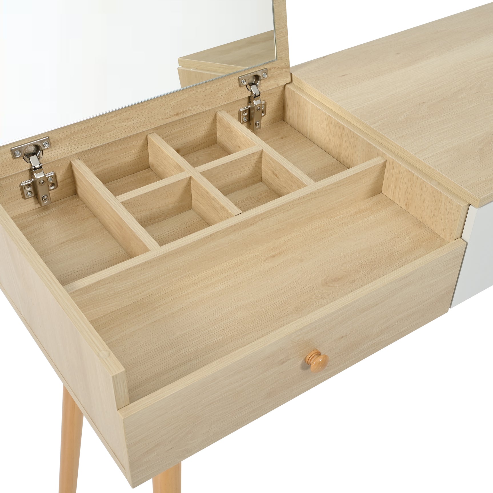 Coiffeuse en bois avec miroir rabattable, 3 tiroirs de rangement et design naturel blanc â€?100x40x78 cm