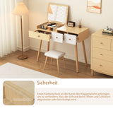 Coiffeuse en bois avec miroir rabattable, 3 tiroirs de rangement et design naturel blanc â€?100x40x78 cm