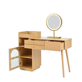 Coiffeuse moderne avec miroir LED à 3 lumières, grand espace de rangement et armoire latérale en verre, 120x40x90 cm