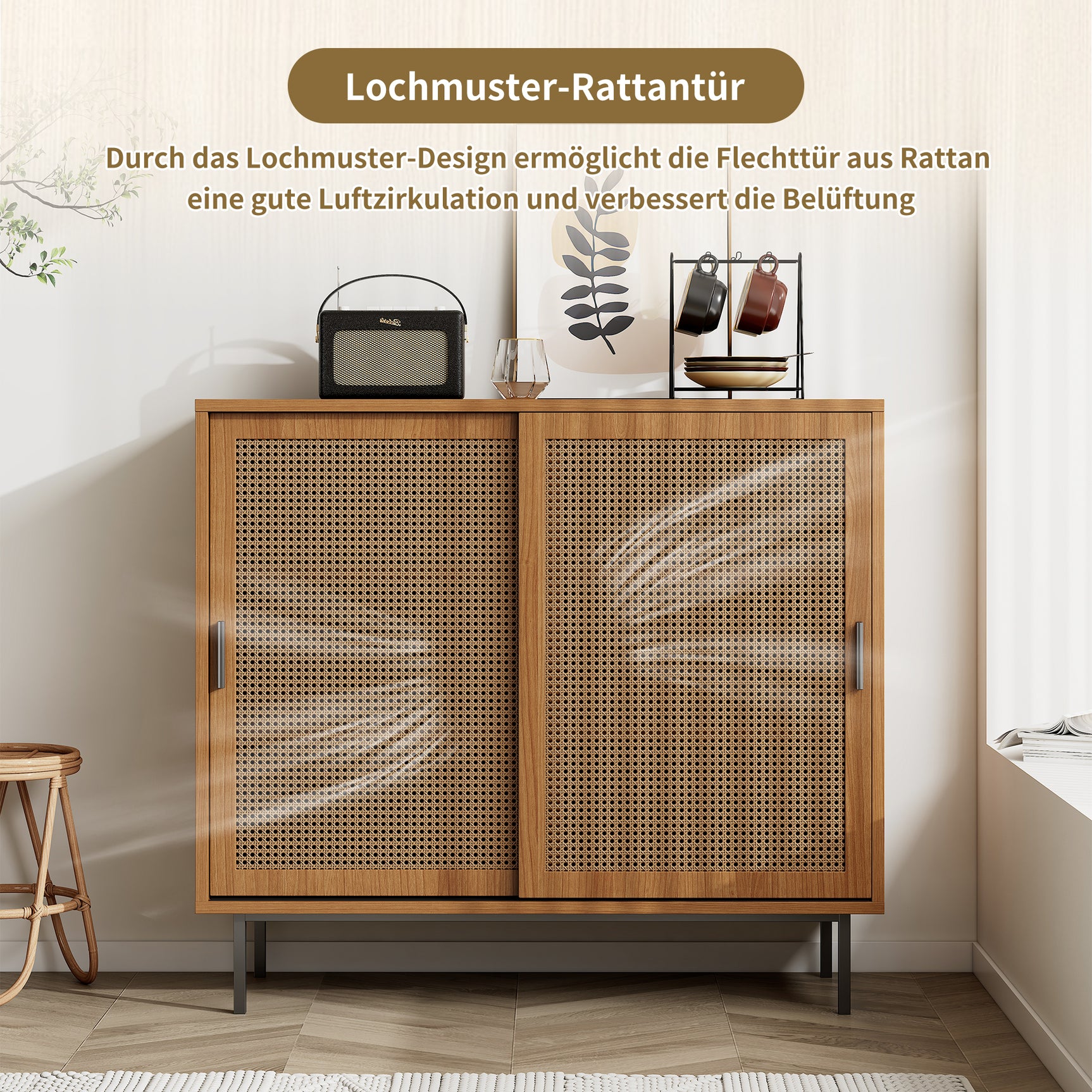 Buffet de cuisine en bois style campagne avec 2 portes coulissantes et étagères réglables â€?100 × 90 × 37 cm