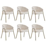 Lot de 6 chaises de salle à manger modernes en tissu effet laine blanche avec pieds dorés