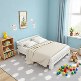 Lit double 140x200 cm en bois massif de pin blanc avec sommier à lattes et tête de lit, design rustique et compact (sans matelas)