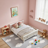 Lit double 140x200 cm en bois massif de pin blanc avec sommier à lattes â€?Design robuste et élégant pour adultes et enfants (sans matelas)