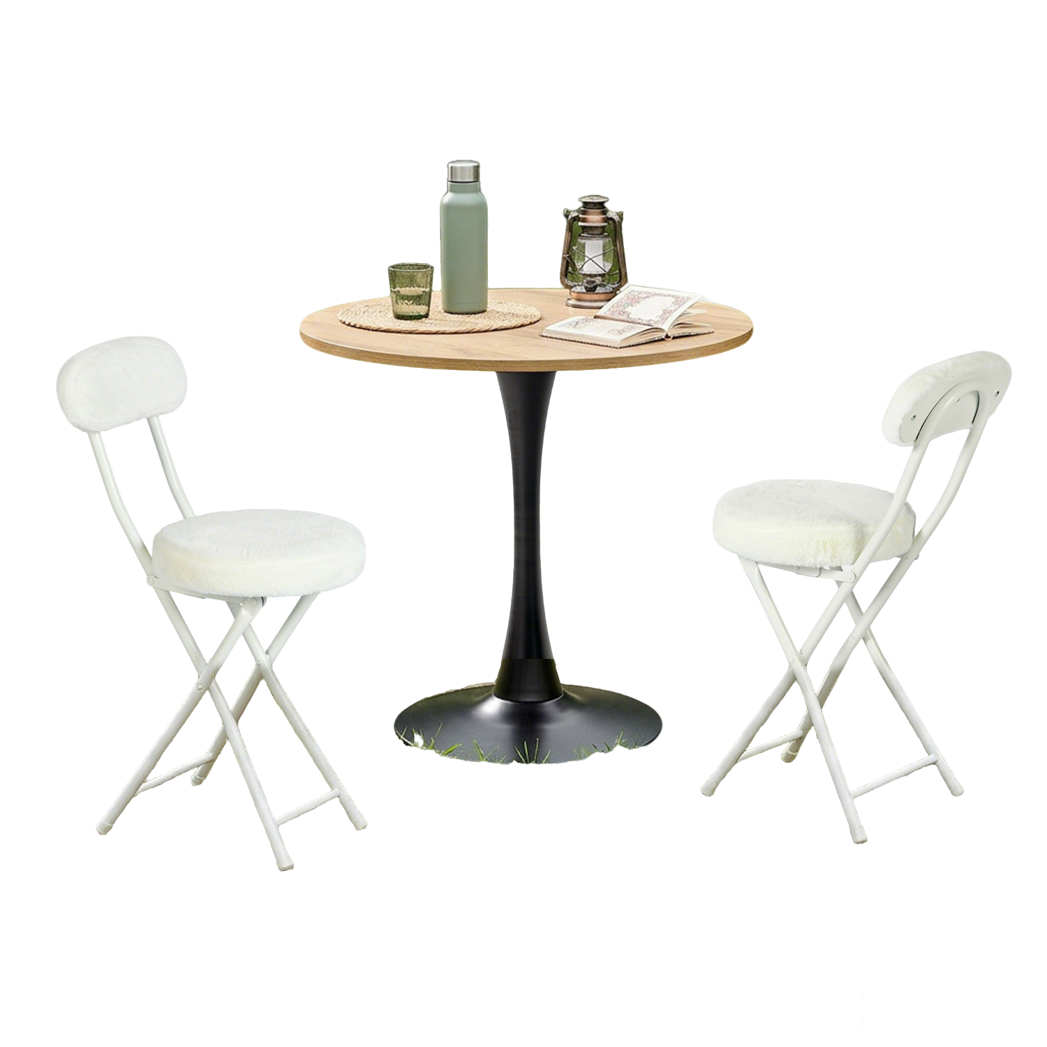 Round Table Table Table Table Timber Ø80 cm with 4 black velvet chairs, modern and comfortable style