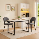 Set of 2 gray velvet dining chairs with diamond pattern backrest, adjustable metal feet and padded seat