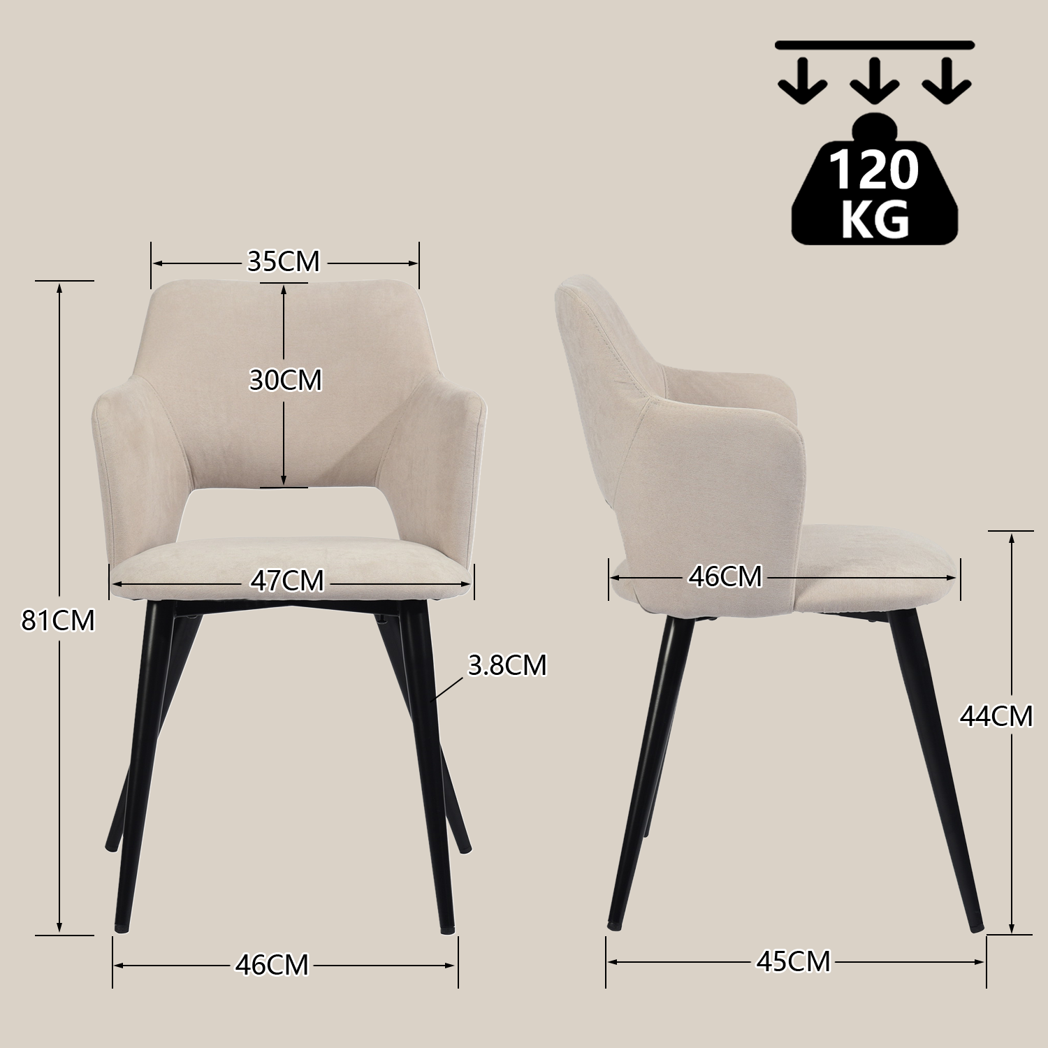 Lot de 4 fauteuils de salle à manger scandinaves avec accoudoirs en tissu beige - AKANJI