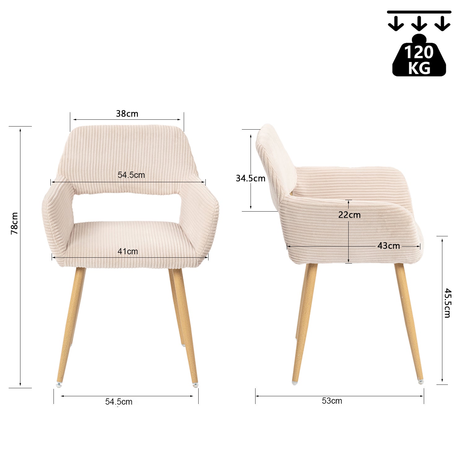 Set von 4 skandinavischen Esszimmer Sesseln mit beige Samtarmlehnen - Cromwell Cord