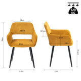 Set of 6 Scandinavian dining room armchairs with Safran yellow velvet armrests - Cromwell Corduroy