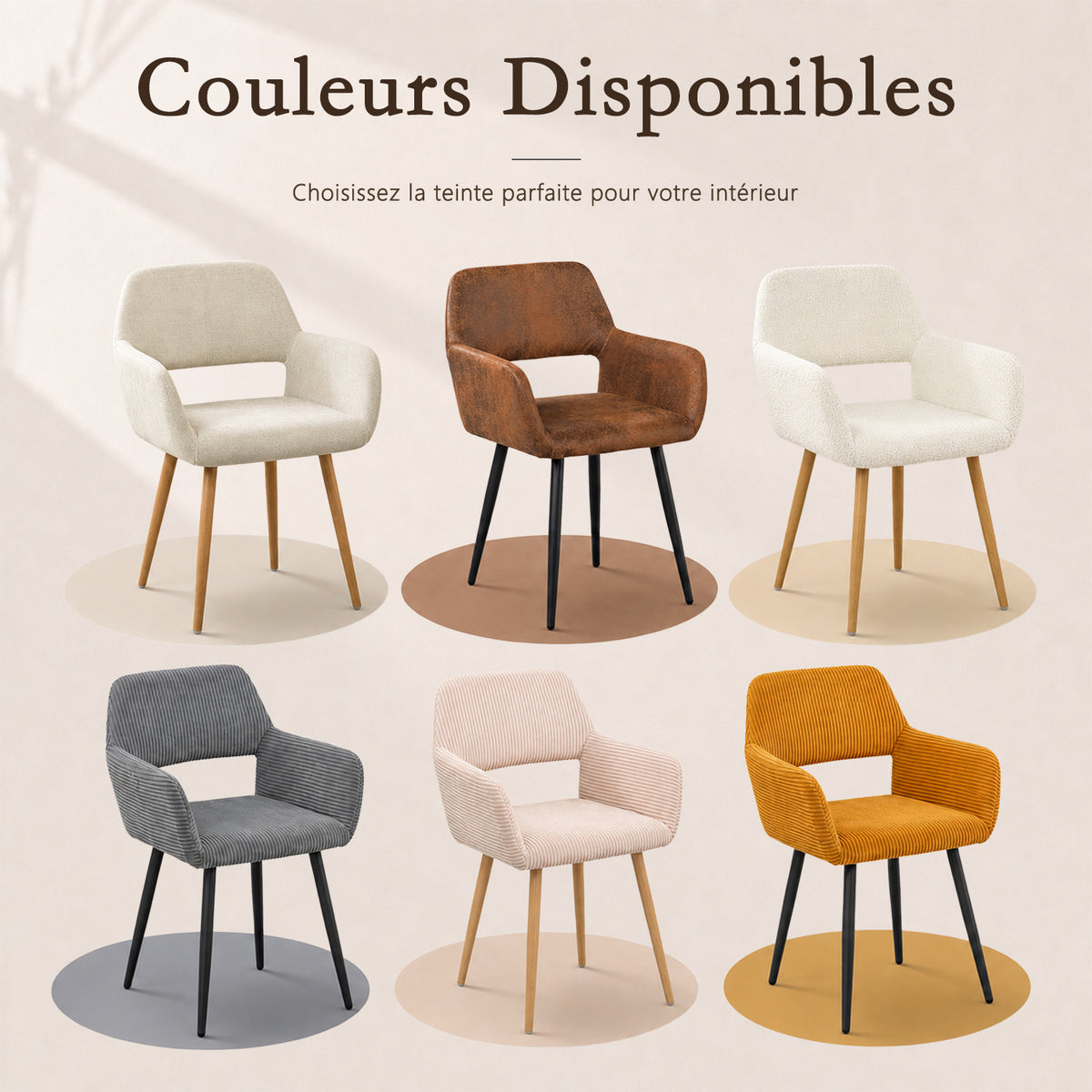 Ensemble de salle à manger comprenant une table extensible et 6 chaises avec accoudoirs en suédine marron