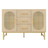 Oak caning buffet with 3 drawers, 2 doors, adjustable shelves and anti-breeching device-120 × 40 × 74 cm