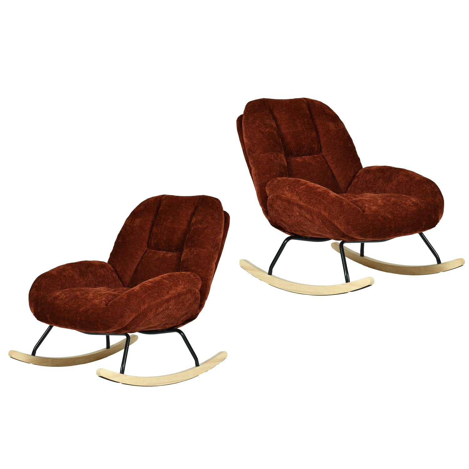 Lot de 2 fauteuil à bascule scandinave en tissu chenille avec accoudoirs pour salon ou chambre à coucher, rouge - LITHOPS