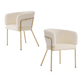 Lot de 2 chaise de loisirs individuelle en imitation de velours de lapin Chaise élégante à quatre pieds en métal beige pour salon chambre à coucher et salle à manger