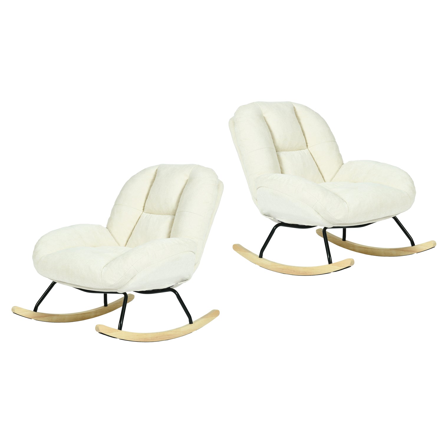 Lot de 2 fauteuil à bascule scandinave en tissu chenille avec accoudoirs pour salon ou chambre à coucher, beige - LITHOPS