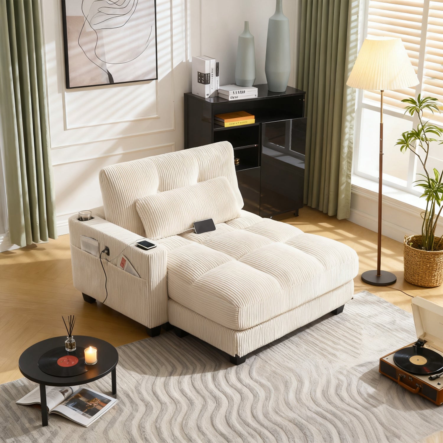 2-seater sofa in beige fabric Scandinavian style - AHBARM