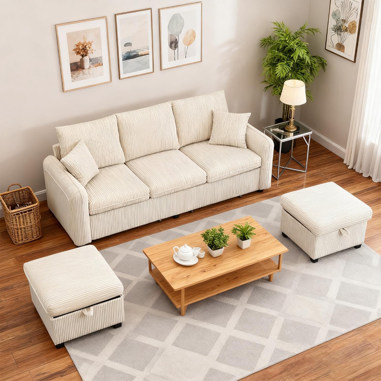 2-seater sofa in beige fabric Scandinavian style - AHBARM
