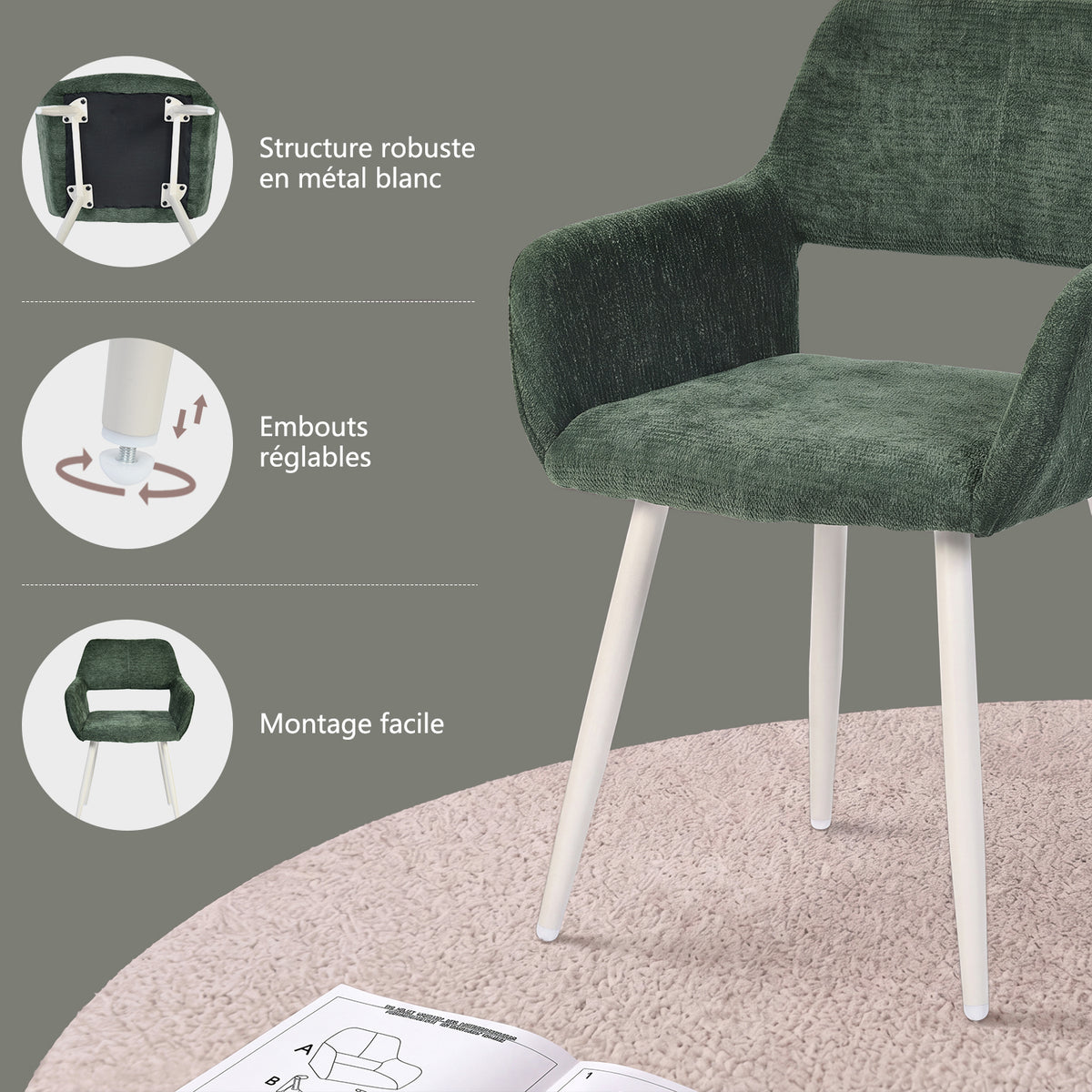 Set of 2 Scandinavian dining room armchairs with beige fabric armrests - Cromwell