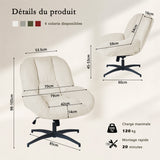 Fauteuil de bureau pivotant scandinave avec accoudoirs en velours côtelé, réglable, beige - LITHOPS FIX