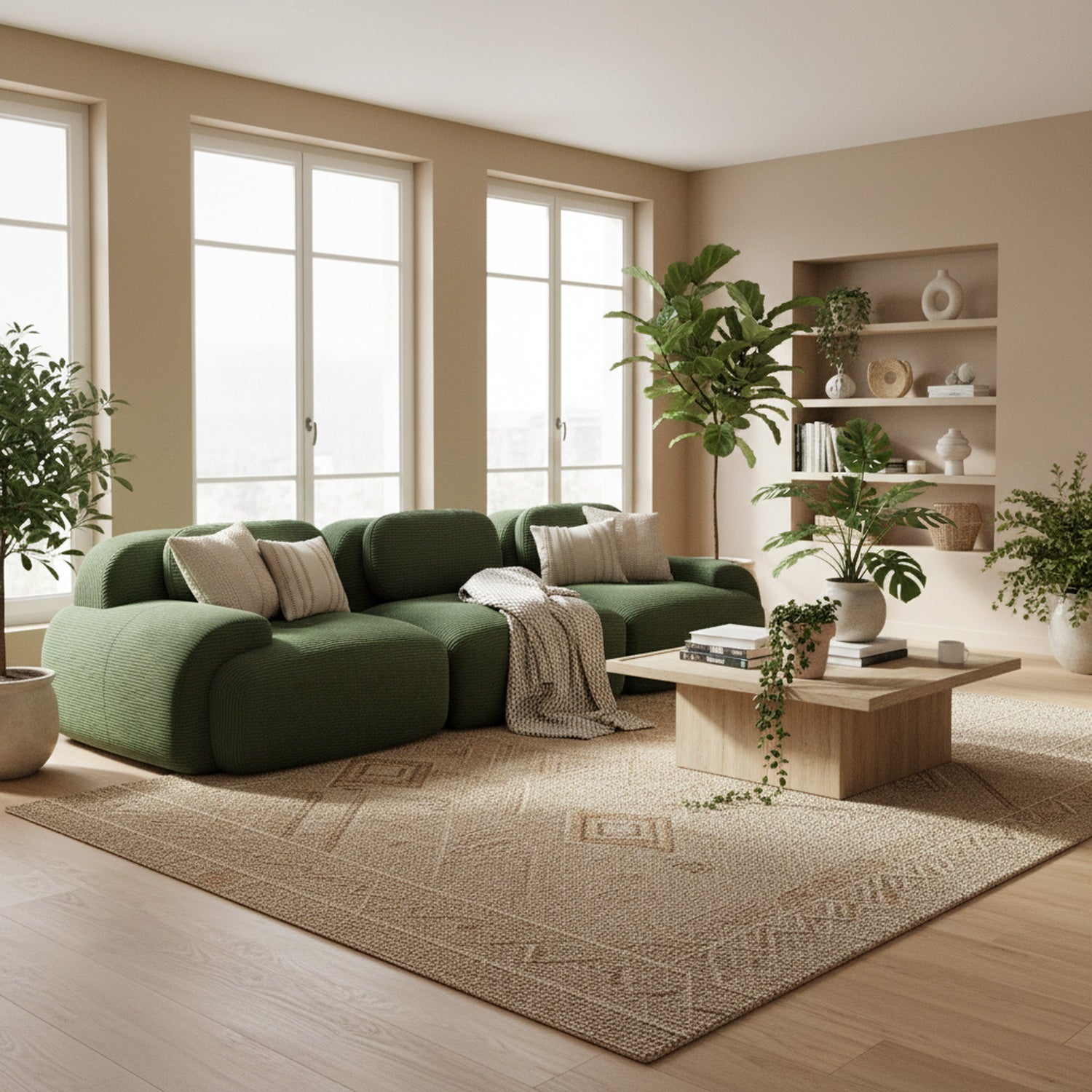 Ensemble de canapés avec accoudoirs incurvés et base antidérapante en tissu velours côtelé doux pour le salon, vert, siège 3