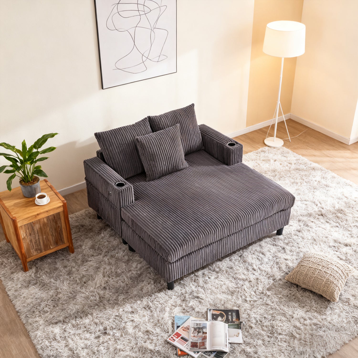 2-seater sofa in beige fabric Scandinavian style - AHBARM