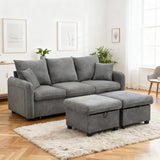 Canapé d'angle 3 places gris en forme de U avec rangement, canapé modulaire multifonction en chenille