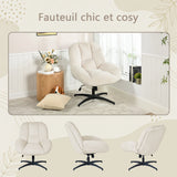 Fauteuil de bureau pivotant scandinave avec accoudoirs en velours côtelé, réglable, beige - LITHOPS FIX