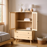 Holzbuffet moderner Stil mit Rattan -Türen und -schubladen - 60 x 40 x 120 cm