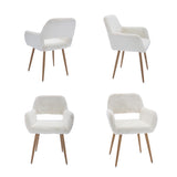 Lot de 2 fauteuils de salle à manger de style scandinave en fausse fourrure blanche avec pieds en métal effet bois