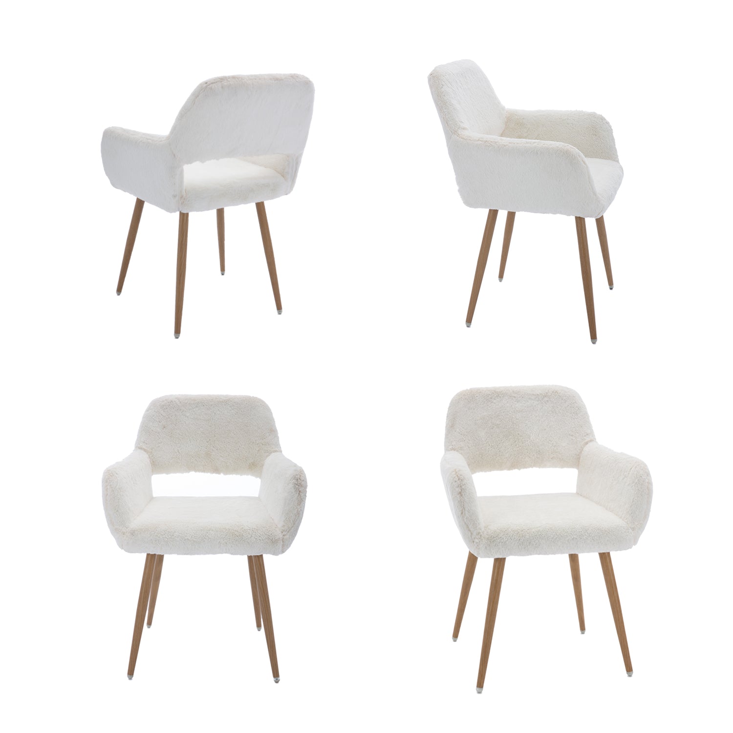 Lot de 2 fauteuils de salle à manger de style scandinave en fausse fourrure blanche avec pieds en métal effet bois