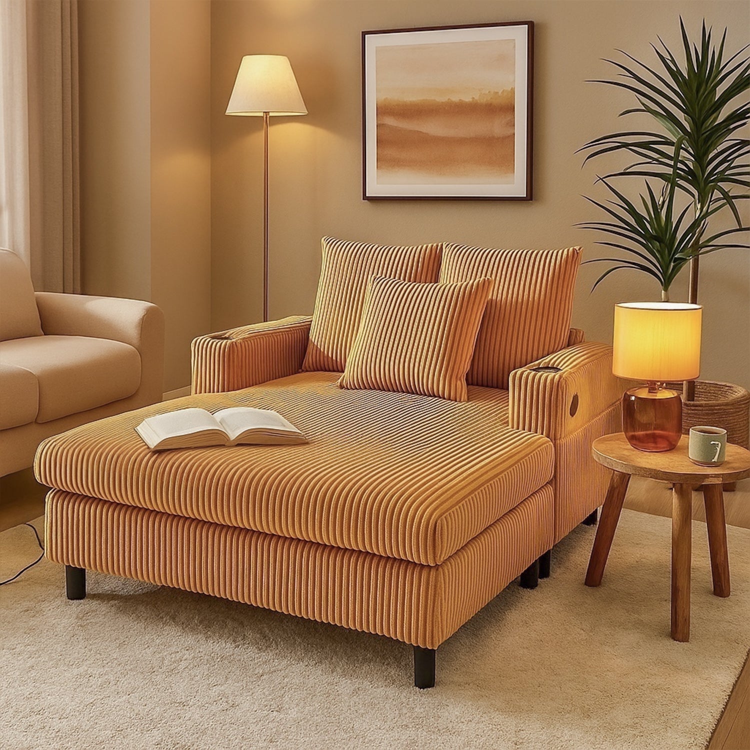 2-seater sofa in beige fabric Scandinavian style - AHBARM