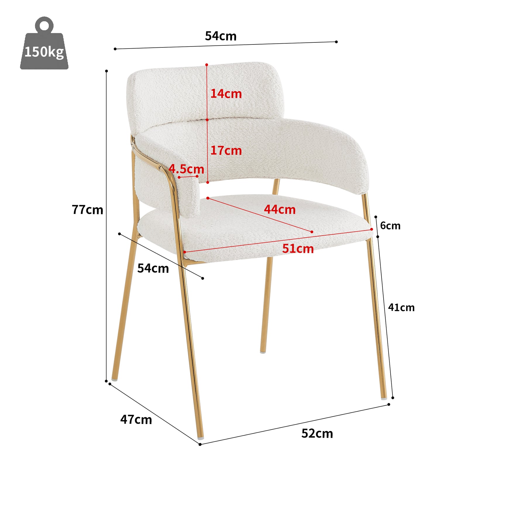 Lot de 6 chaises de salle à manger beiges avec pieds dorés, style moderne