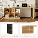 Multifunctional desk 140x104x75 cm in MDF wood with 6 storage compartments, thick tray, shelf and perforated metallic panel