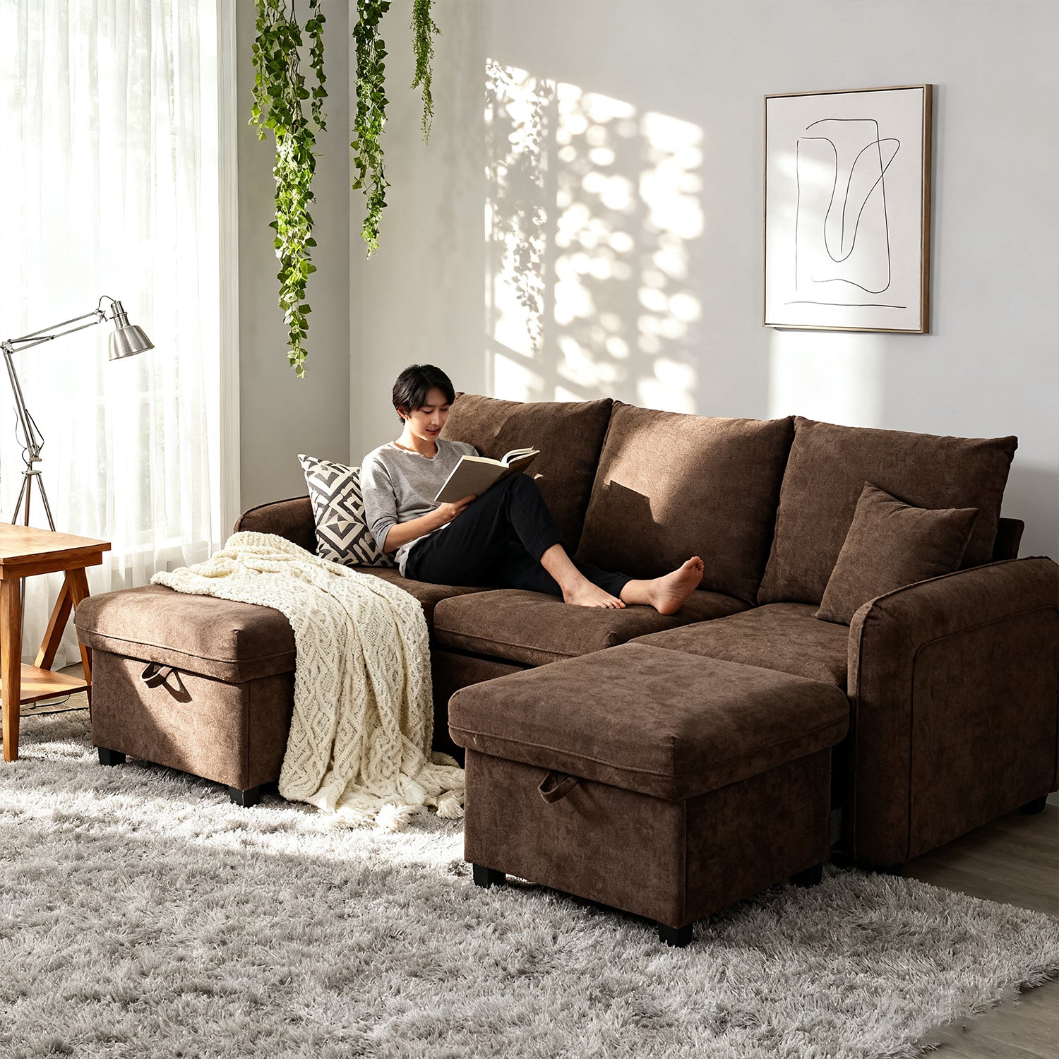 2-seater sofa in beige fabric Scandinavian style - AHBARM