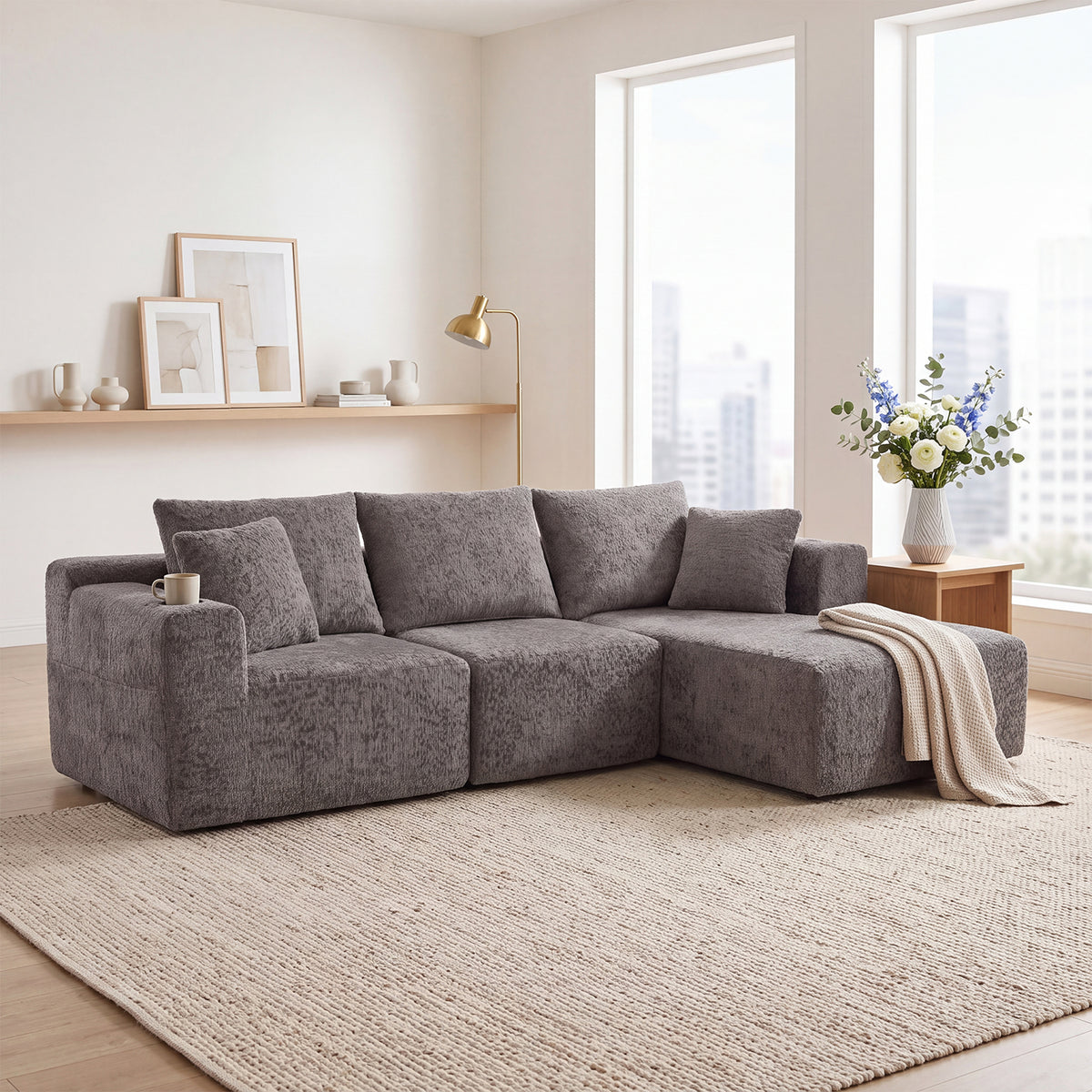 Canapé d’angle modulaire gris 3 place
