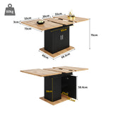 Extensible dining table 140/180x80x75 cm with MDF tray white marble effect and black metal feet