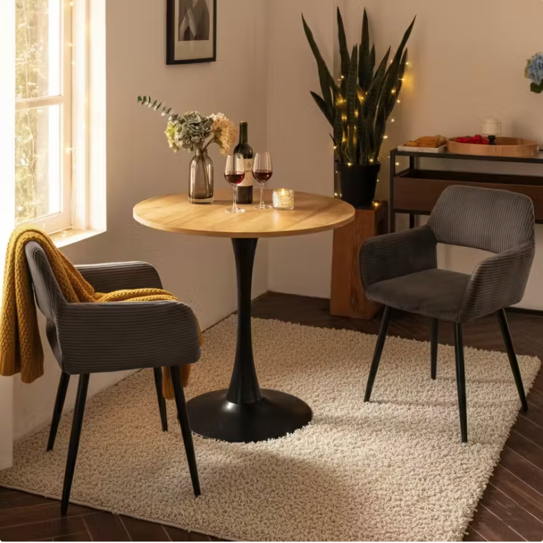 Round Table Table Table Table Timber Ø80 cm with 4 black velvet chairs, modern and comfortable style