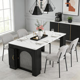 Ausziehbarer Esstisch 140/180 x 80 x 75 cm mit MDF-Platte in weißem Marmoreffekt und schwarzen Metallbeinen