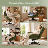 Fauteuil de bureau pivotant scandinave avec accoudoirs en tissu chenille, réglable, vert - LITHOPS FIX