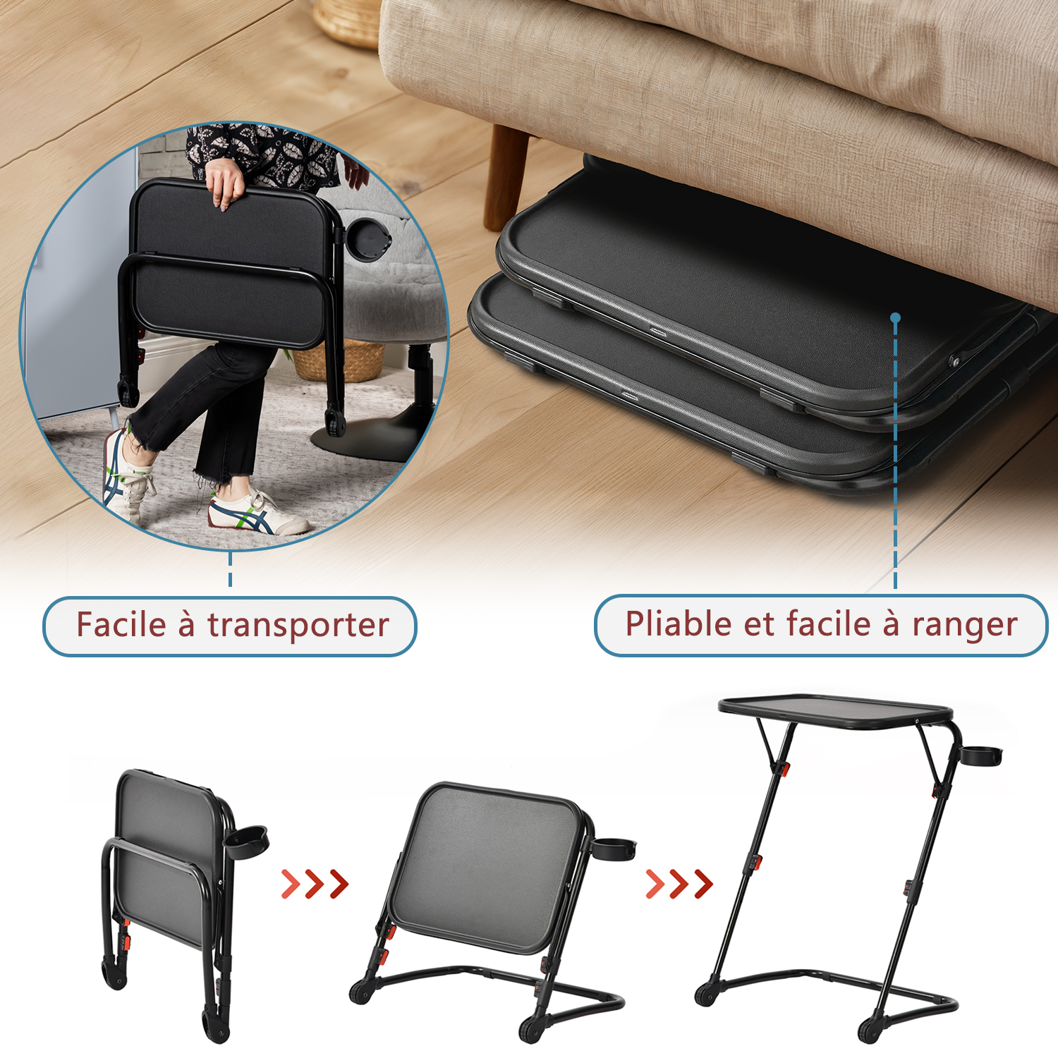 Ensemble avec table d’appoint noire pliable et fauteuil de bureau en velours côtelé vert olive âââââââ€?BASELINE & ROSS