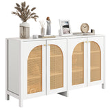 Modernes weißes Buffet in MDF mit 4 Pe -Rattan -Türen und Metallgriffen