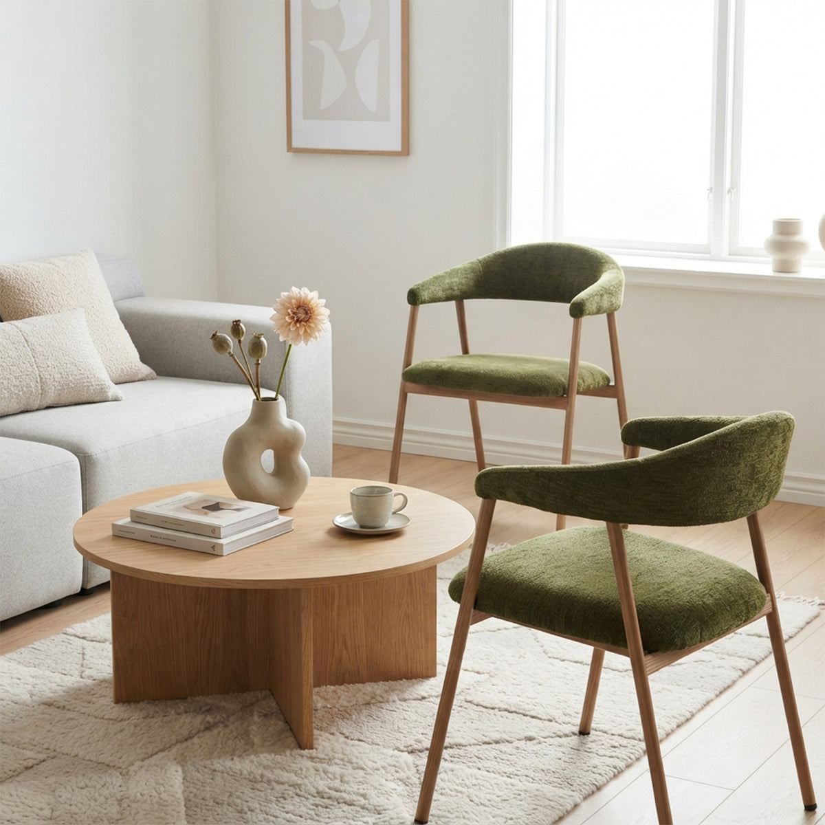 Set of 2 Scandinavian dining room armchairs with beige fabric armrests - Cromwell