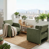 Lounge armchair with armrests in beige corduroy - DOMCO