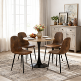 Ensemble de salle à manger de style scandinave composé d'une table ronde en chêne et de 4 chaises en suédine marron