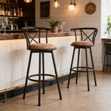 Lot de 2 tabourets de bar industriels pivotants avec dossier en tissu marron - HAILEY 29