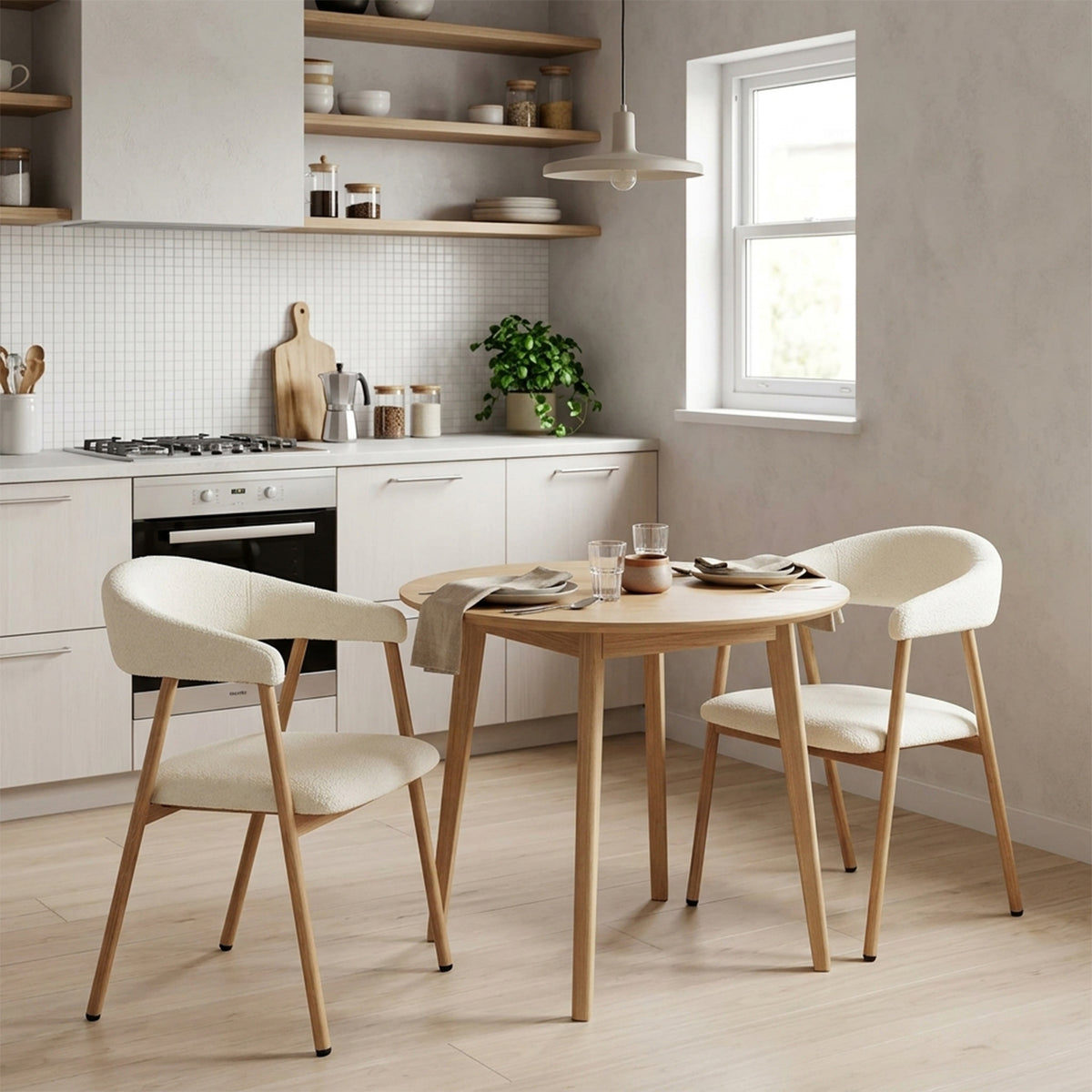 Set of 2 Scandinavian dining room armchairs with beige fabric armrests - Cromwell