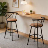 Lot de 2 tabourets de bar industriels pivotants avec dossier en tissu marron - HAILEY 29