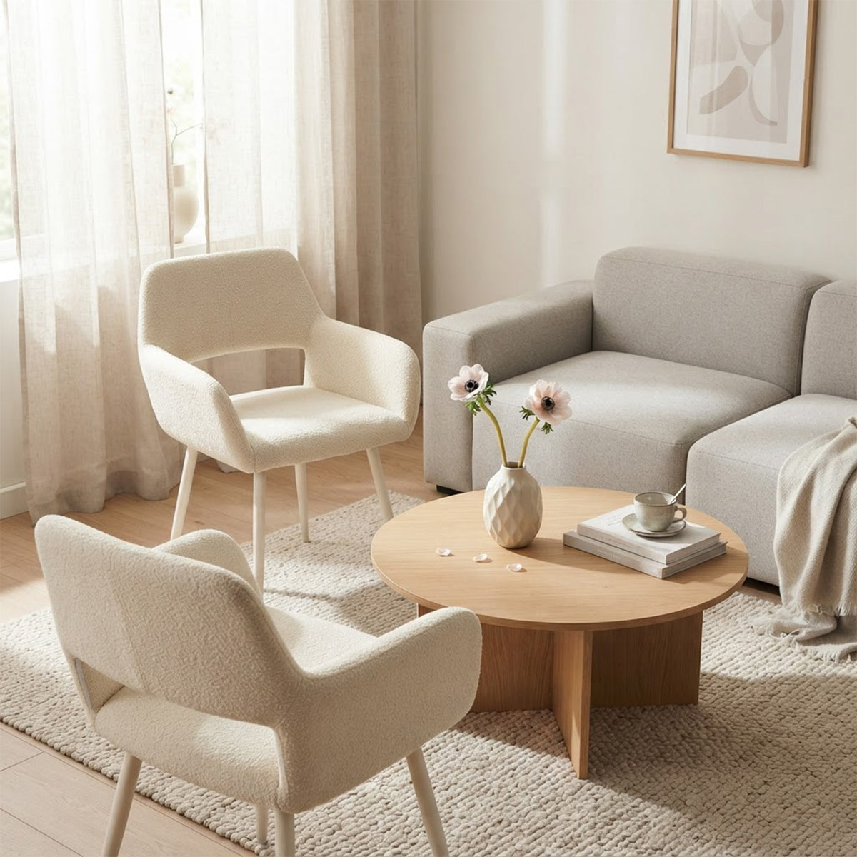 Set of 2 Scandinavian dining room armchairs with beige fabric armrests - Cromwell